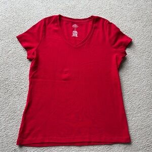 St. Johns Bay Women S P Red Essential Tee V-Neck Short Sleeve Cotton T-Shirt Top